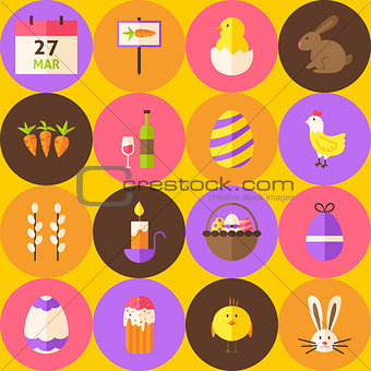 Vector Yellow Happy Easter Seamless Pattern with Circles