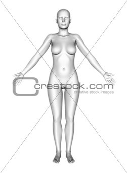 3D female figure with smooth skin standing