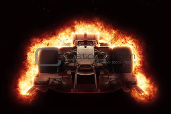 3D race car with fiery explosion effect