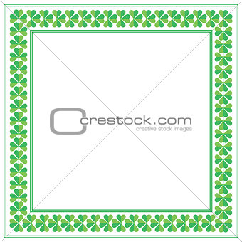 St Patricks Day square frame with shamrock on white background