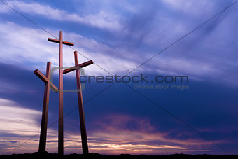 Three crosses over bright dramatic sky