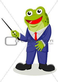 Cartoon illustration of a frog with pointer stick