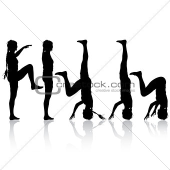 Black silhouette  woman in yoga pose on white background. Vector
