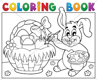 Coloring book bunny painting eggs