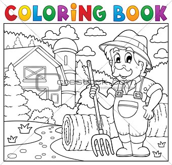 Coloring book farmer near farmhouse 2