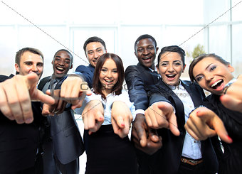 Portrait of excited young business people