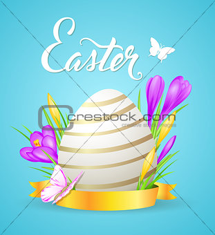 Easter card with egg and crocuses
