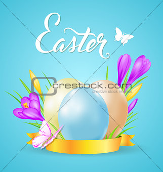 Easter card with eggs and crocuses