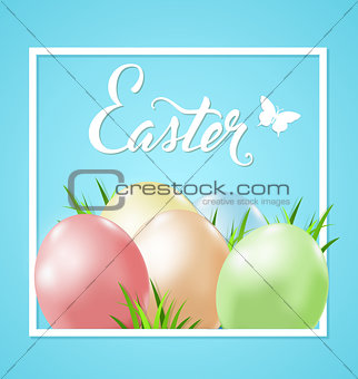 Easter card with eggs and grass
