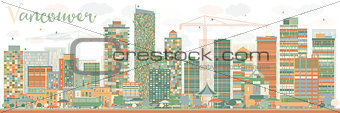 Abstract Vancouver skyline with color landmarks.