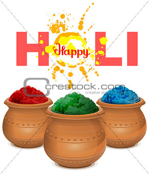 Happy holi. Holi paint pot. Ceramic pot with paint