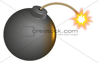 Black round bomb with burning wick