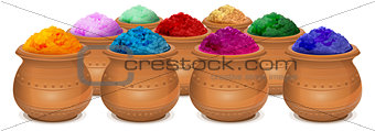 Ceramic pot of paint holi. Festival of colors Holi