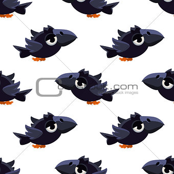 Cute Black Crow Seamless Pattern