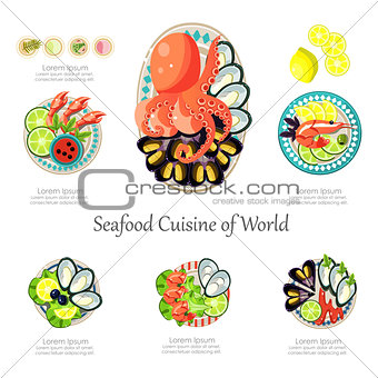 Seafood design set. Infographic food business seafood  idea