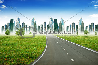 Highway road with city
