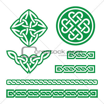 Celtic green knots, braids and patterns - vector