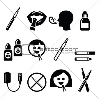 Electronic cigarette, e-cigarette and accessories icons