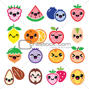 Kawaii fruit and nuts cute characters design
