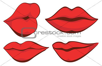 Vector set illustration. Sexy red female lips