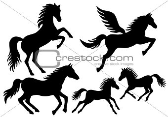 Horse silhouettes, vector
