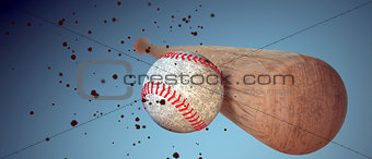 wooden baseball bat hitting a ball