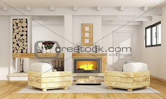 Rustic room with fireplace