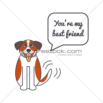 Happy St. Bernard dog with speech bubble and saying