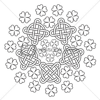 Celtic Mandala with knot ornament and clover of 4 leafs.