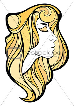 Vector decorative portrait of shaman blondie girl with long gold