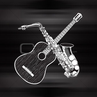 acoustic guitar and saxophone in a monochrome version