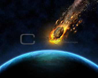 3D space scene background with rocks hurtling towards a fictiona