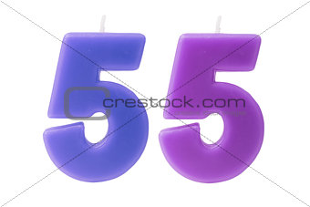 55th birthday candles isolated 