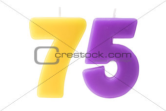 75th birthday candles isolated 