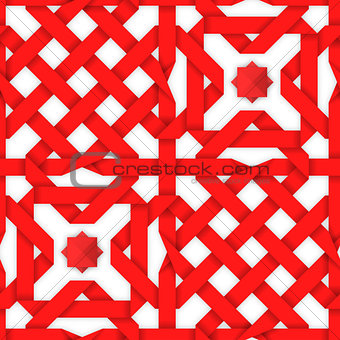 Red interwoven ribbons. Seamless pattern