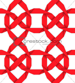 Red interwoven ribbons. Seamless pattern