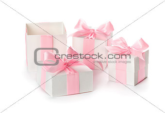 Gift white box with pink satin ribbon