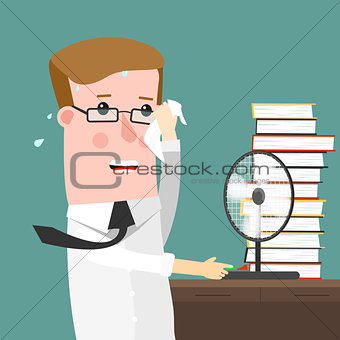 Illustration Featuring a businessman Sweating Profusely in His Office
