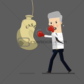 Businessman boxing, training. Business concept cartoon illustration