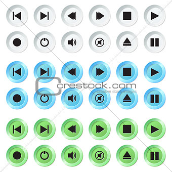 White, blue and green navigation buttons set.