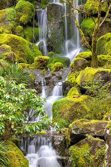 Waterfall at Japanese Garden in Spring