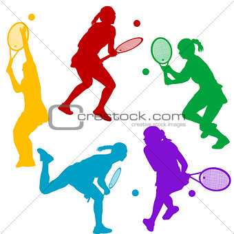 Colorful tenis player silhouettes