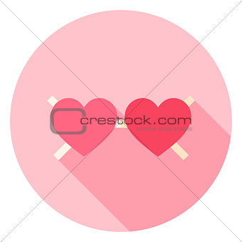 Heart Shaped Pink Glasses Circle Icon