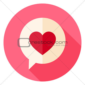 Love Heart Speech Bubble Circle Icon with long Shadow