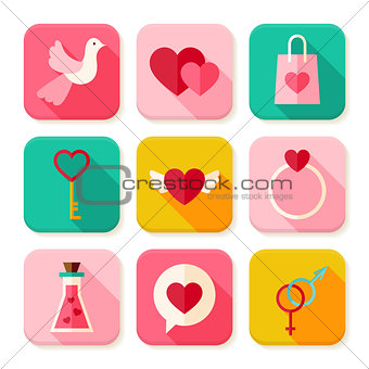 Love Valentine Day Square App Icons Set