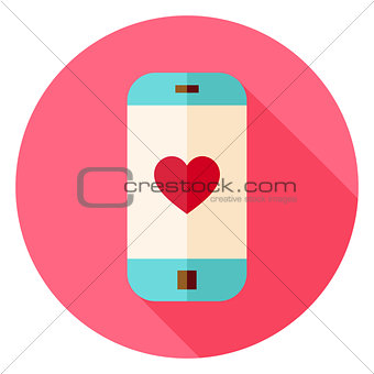 Smartphone with Love Heart Sign Circle Icon
