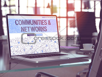 Laptop Screen with Communities and Networks Concept.