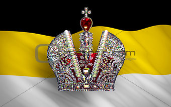 Big Imperial Crown Over Flag Of Russian Empire