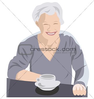 Grey senior drinking coffee
