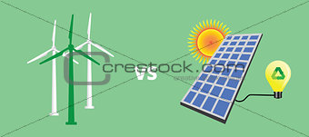 green energy solar panel vs versus wind turbine vector